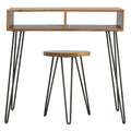 Solid Wood & Iron Base Writing Desk with Stool