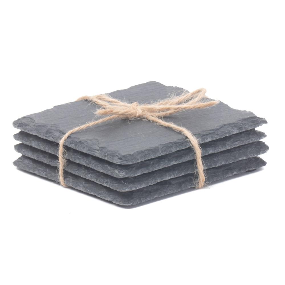 Set of 4 Drinks Square Slate Coaster Set